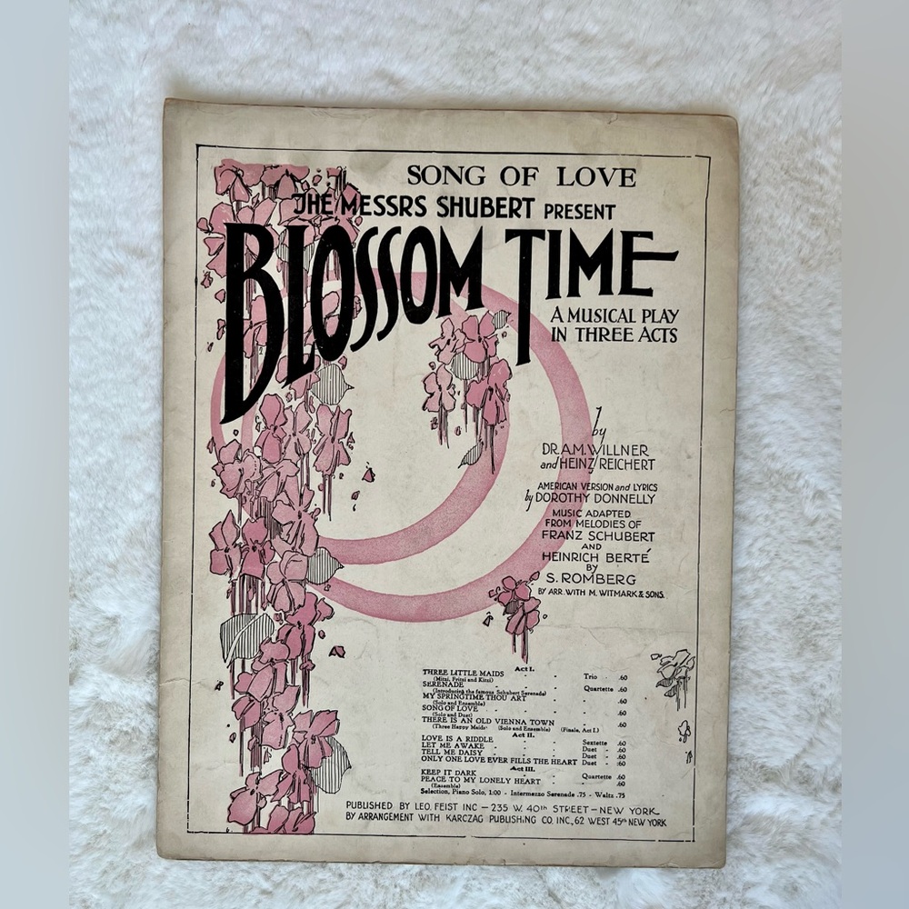 Song of Love from “Blossom Time” sheet music 1921